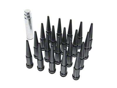 Black Spike Lug Nut Kit; 14mm x 1.5; Set of 20 (15-25 Mustang)