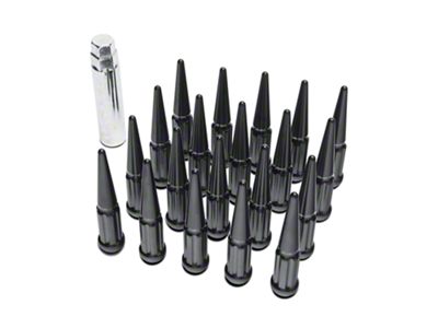 Black Spike Lug Nut Kit; 14mm x 1.5; Set of 20 (15-24 Mustang)