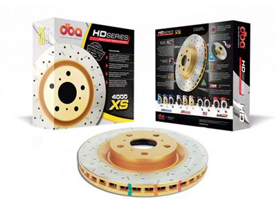 DBA 4000 Series XS Gold Cross Drilled and Slotted Rotors; Rear Pair (05-14 Mustang, Excluding 13-14 GT500)