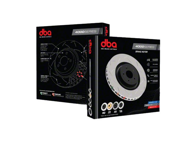 DBA 4000 Series XS Gold Cross Drilled and Slotted Rotor; Front (15-23 Mustang GT w/ Performance Pack)
