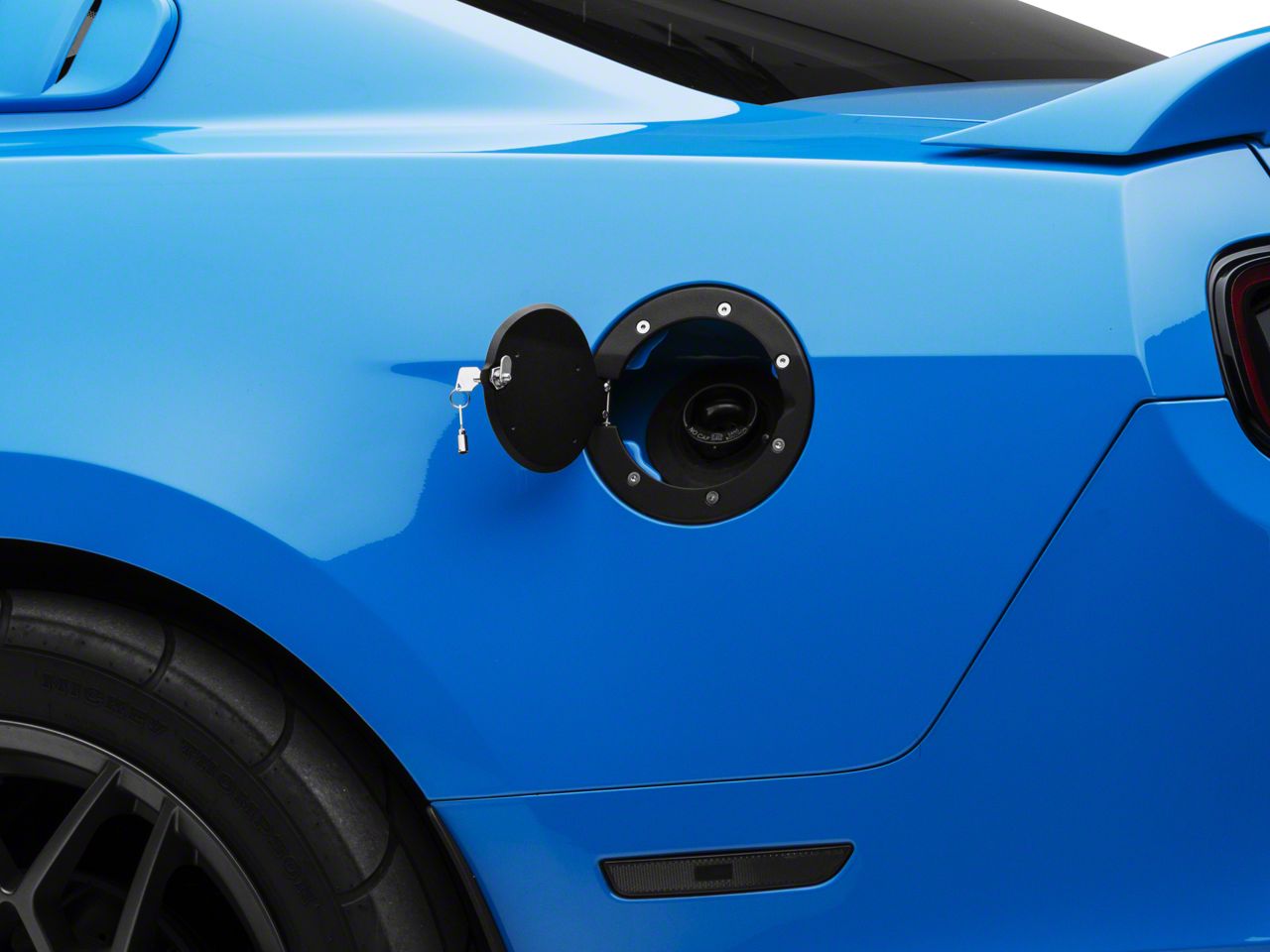 Defenderworx Mustang Locking Fuel Door with Mustang Logo; Two Tone