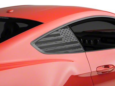 SEC10 Distressed Flag Quarter Window Decals; Matte Black (15-23 Mustang Fastback)