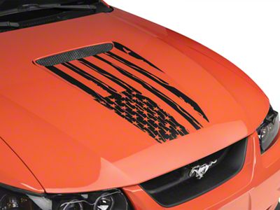 SEC10 Distressed Flag Hood Decal; Matte Black (99-04 Mustang)