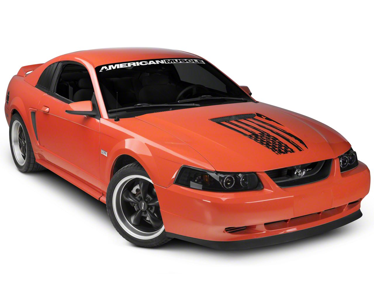 SEC10 Mustang Distressed Flag Hood Decal; Matte Black 397321 (99