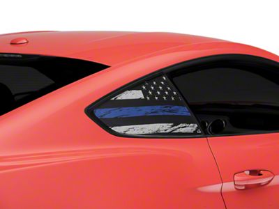 SEC10 Distressed Flag Quarter Window Decals; Blue Line (15-23 Mustang Fastback)