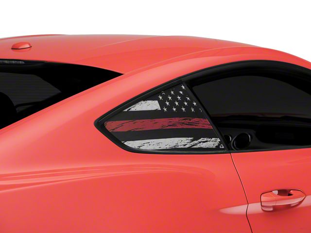 SEC10 Distressed Flag Quarter Window Decals; Red Line (15-23 Mustang Fastback)