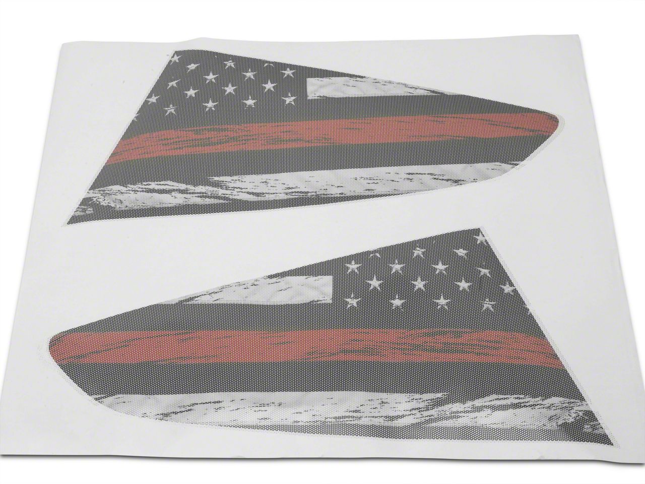 SEC10 Mustang Distressed Flag Quarter Window Printed Decals; Red