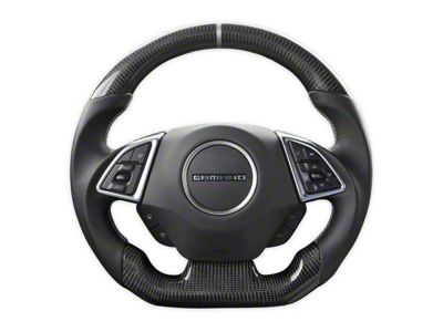 Drake Muscle Cars Steering Wheel; Carbon Fiber with Leather Grips (16-24 Camaro w/o Heated Steering Wheel)