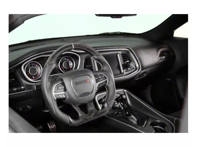 Drake Muscle Cars Steering Wheel; Carbon Fiber with Leather Grips (15-23 Challenger w/o Heated Steering Wheel)