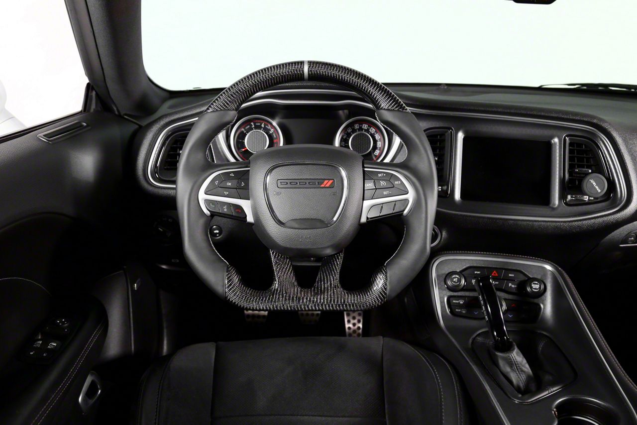 Drake Muscle Cars Challenger Steering Wheel; Carbon Fiber with Leather