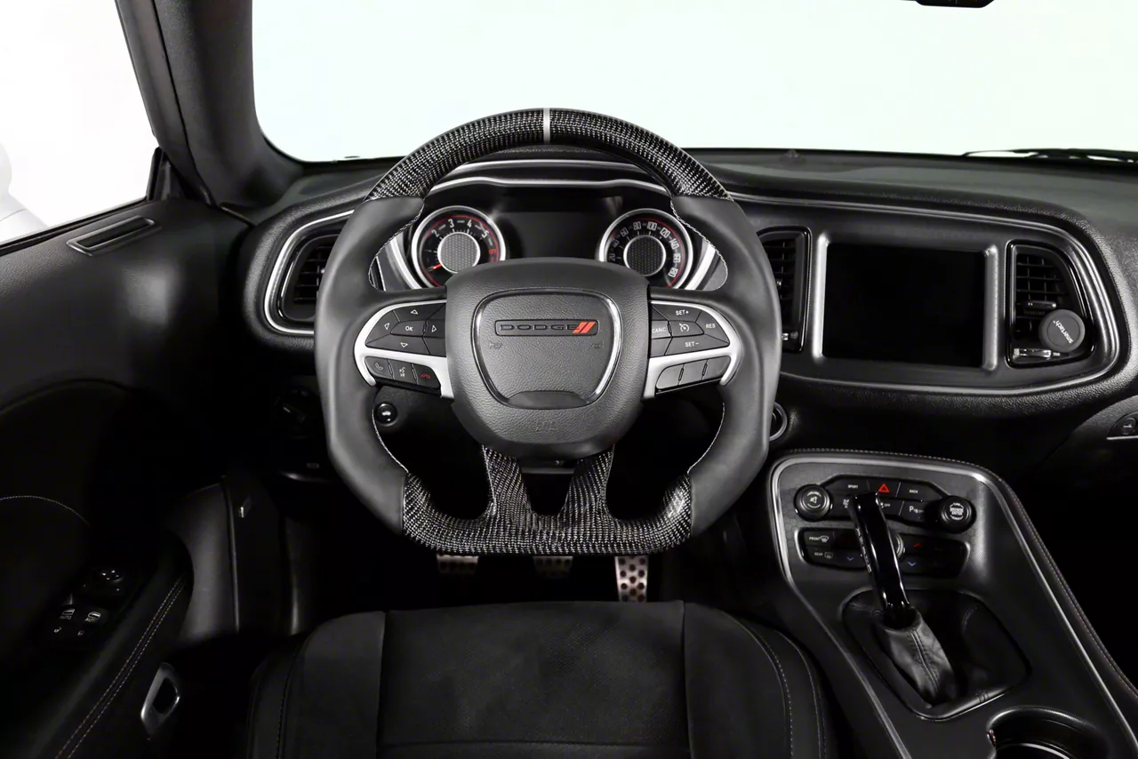 Drake Muscle Cars Charger Steering Wheel; Carbon Fiber with Leather