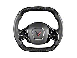 Drake Muscle Cars Steering Wheel; Carbon Fiber with Leather Grips (20-24 Corvette C8 w/o Heated Steering Wheel)