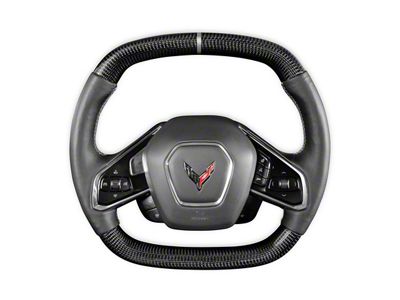 Drake Muscle Cars Steering Wheel; Carbon Fiber with Leather Grips (20-25 Corvette C8 w/o Heated Steering Wheel)
