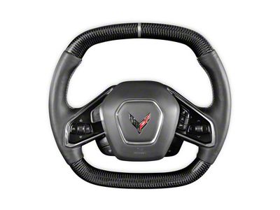 Drake Muscle Cars Steering Wheel; Carbon Fiber with Leather Grips (20-24 Corvette C8 w/o Heated Steering Wheel)