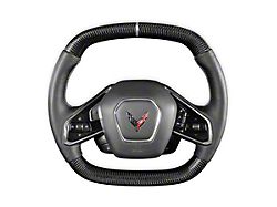 Drake Muscle Cars Steering Wheel; Carbon Fiber with Leather Grips (20-25 Corvette C8 w/ Heated Steering Wheel)