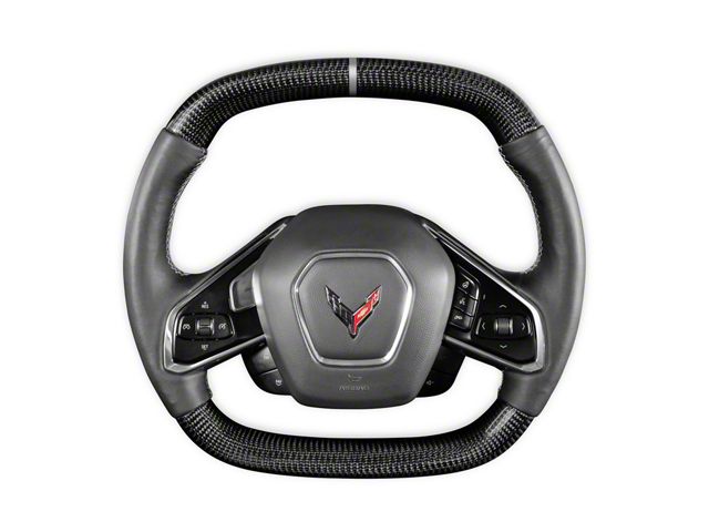 Drake Muscle Cars Steering Wheel; Carbon Fiber with Leather Grips (20-24 Corvette C8 w/ Heated Steering Wheel)