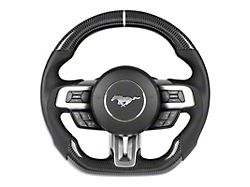 Drake Muscle Cars Steering Wheel; Carbon Fiber with Leather Grips (15-17 Mustang w/ Heated Steering Wheel)