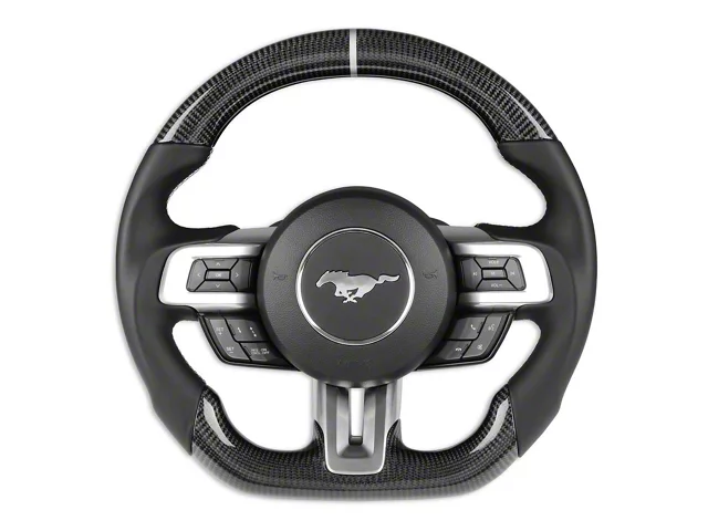 Drake Muscle Cars Steering Wheel; Carbon Fiber with Leather Grips (15-17 Mustang w/ Heated Steering Wheel)