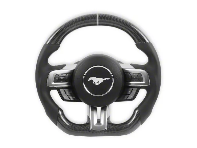 Drake Muscle Cars Steering Wheel; Carbon Fiber with Leather Grips (18-23 Mustang w/ Heated Steering Wheel)