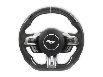 Drake Muscle Cars Steering Wheel; Carbon Fiber with Leather Grips (18-23 Mustang w/ Heated Steering Wheel)