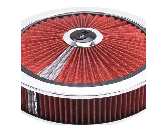 Edelbrock Pro-Flo 14-Inch Round Air Cleaner; Chrome; Red Filter