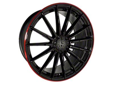 Elegant E007 Gloss Black with Candy Red Outline Wheel; 20x8.5; 20mm Offset (08-23 RWD Challenger, Excluding Widebody)