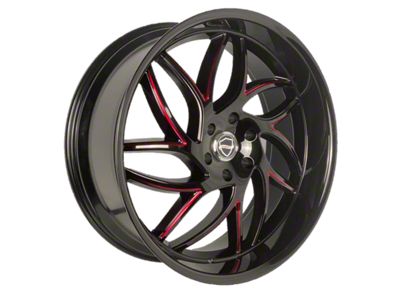 Elegant Magic Gloss Black with Candy Red Milled Wheel; 20x8.5; 15mm Offset (08-23 RWD Challenger, Excluding Widebody)