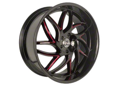 Elegant Magic Gloss Black with Candy Red Milled Wheel; 20x8.5 (08-23 RWD Challenger, Excluding Widebody)