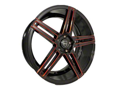 Elegant E018 Gloss Black Candy Red Milled Wheel; 20x8.5 (15-23 Mustang GT, EcoBoost, V6)