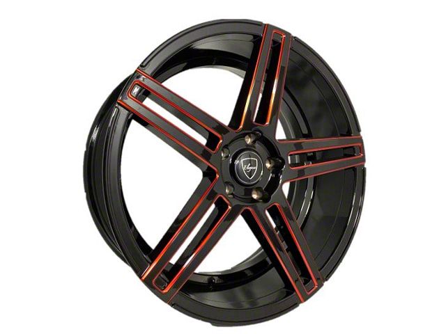 Elegant E018 Gloss Black Candy Red Milled Wheel; 20x8.5 (15-23 Mustang GT, EcoBoost, V6)