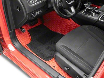 Double Layer Diamond Front and Rear Floor Mats; Base Layer Red and Top Layer Black (10-15 Camaro)