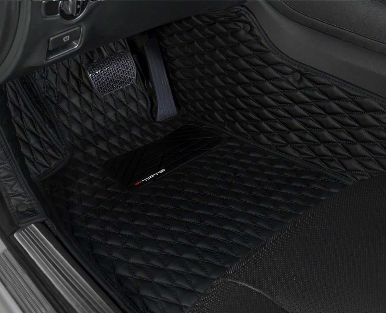 Camaro Single Layer Diamond Front and Rear Floor Mats; Black and Black