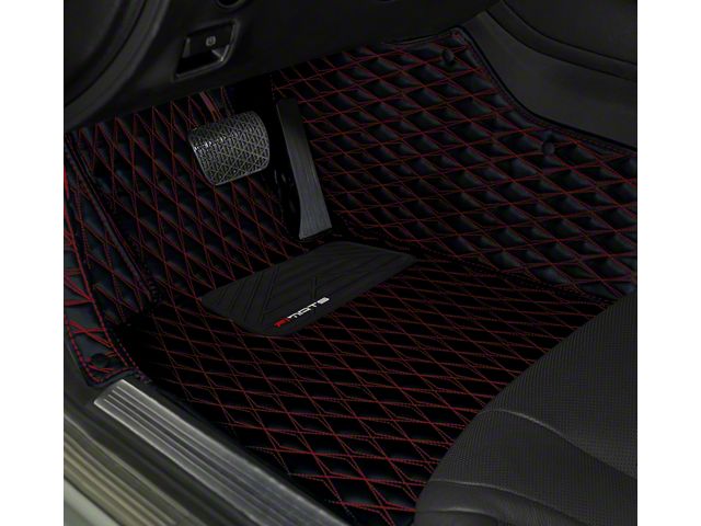 Single Layer Diamond Front and Rear Floor Mats; Black and Red Stitching (16-24 Camaro)