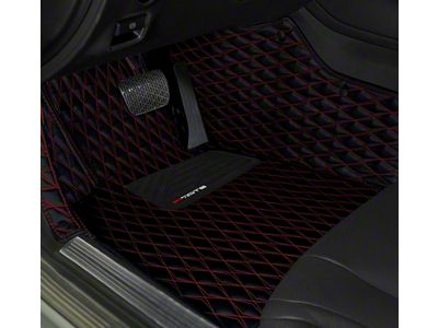 Single Layer Diamond Front and Rear Floor Mats; Black and Red Stitching (16-23 Camaro)