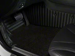 Double Layer Stripe Front and Rear Floor Mats; Base Layer Full Black and Top Layer black (08-23 Challenger)