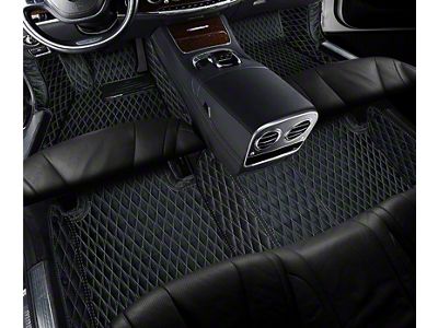 Single Layer Diamond Front and Rear Floor Mats; Black and White Stitching (08-23 Challenger)