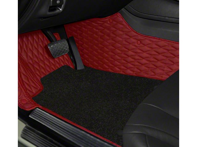 Double Layer Diamond Front and Rear Floor Mats; Base Layer Red and Top Layer Black (06-10 Charger)