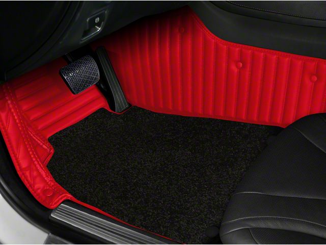 Double Layer Stripe Front and Rear Floor Mats; Base Full Red and Top Layer Black (06-10 Charger)