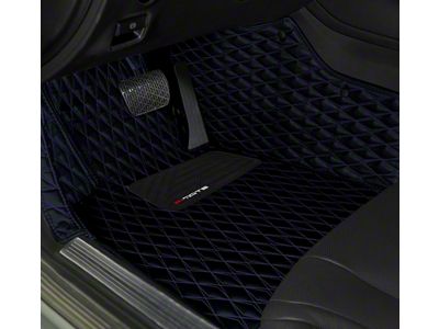 Single Layer Diamond Front and Rear Floor Mats; Black and Blue Stitching (11-23 Charger)