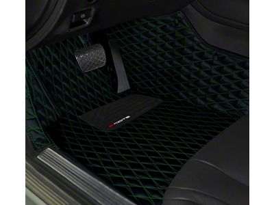 Single Layer Diamond Front and Rear Floor Mats; Black and Green Stitching (11-23 Charger)