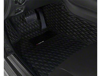 Single Layer Diamond Front and Rear Floor Mats; Black and Black Stitching (15-23 Mustang)