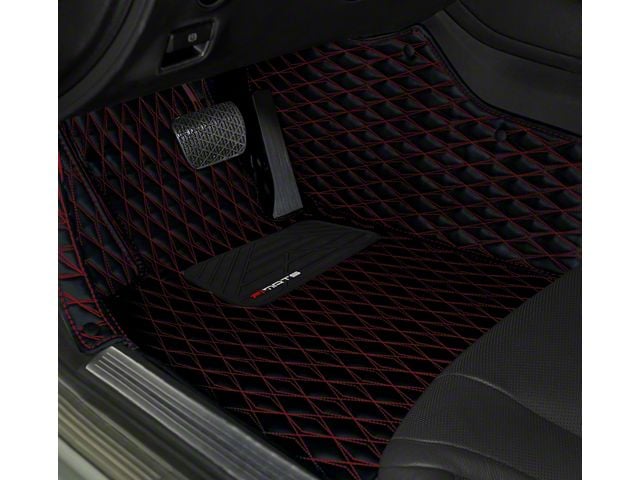Single Layer Diamond Front and Rear Floor Mats; Black and Red Stitching (05-14 Mustang)