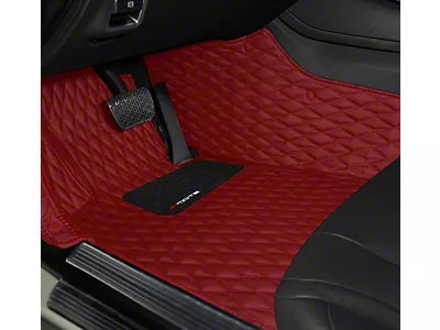 Black/Red Sport Stripe Seat Covers Full Set With Shiny Red Floor Mats - Universal Fit