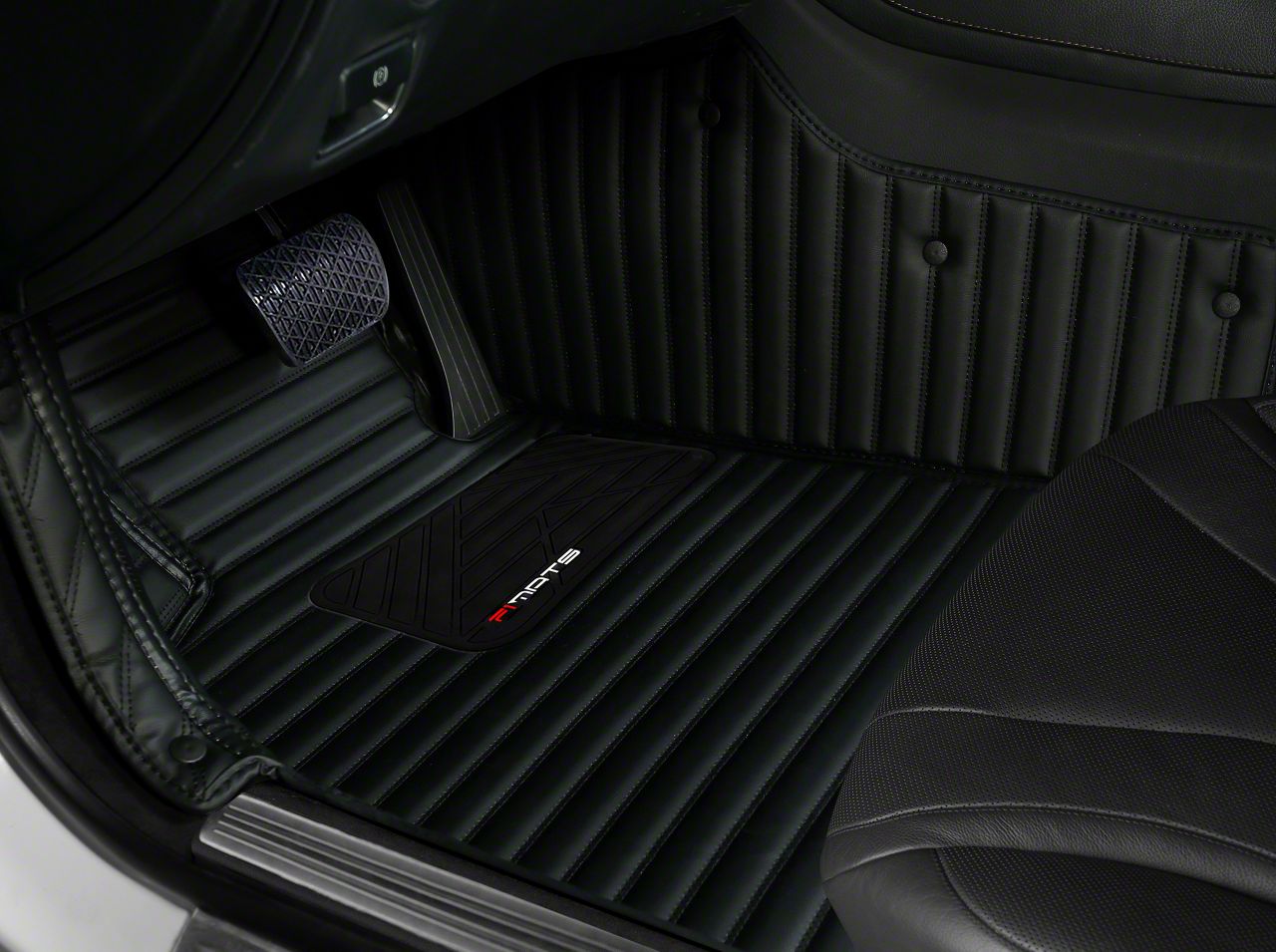 Mustang Single Layer Stripe Front and Rear Floor Mats; Full Black (05