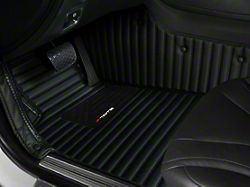 Single Layer Stripe Front and Rear Floor Mats; Full Black (15-23 Mustang)