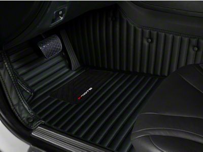 Single Layer Stripe Front and Rear Floor Mats; Full Black (15-23 Mustang)