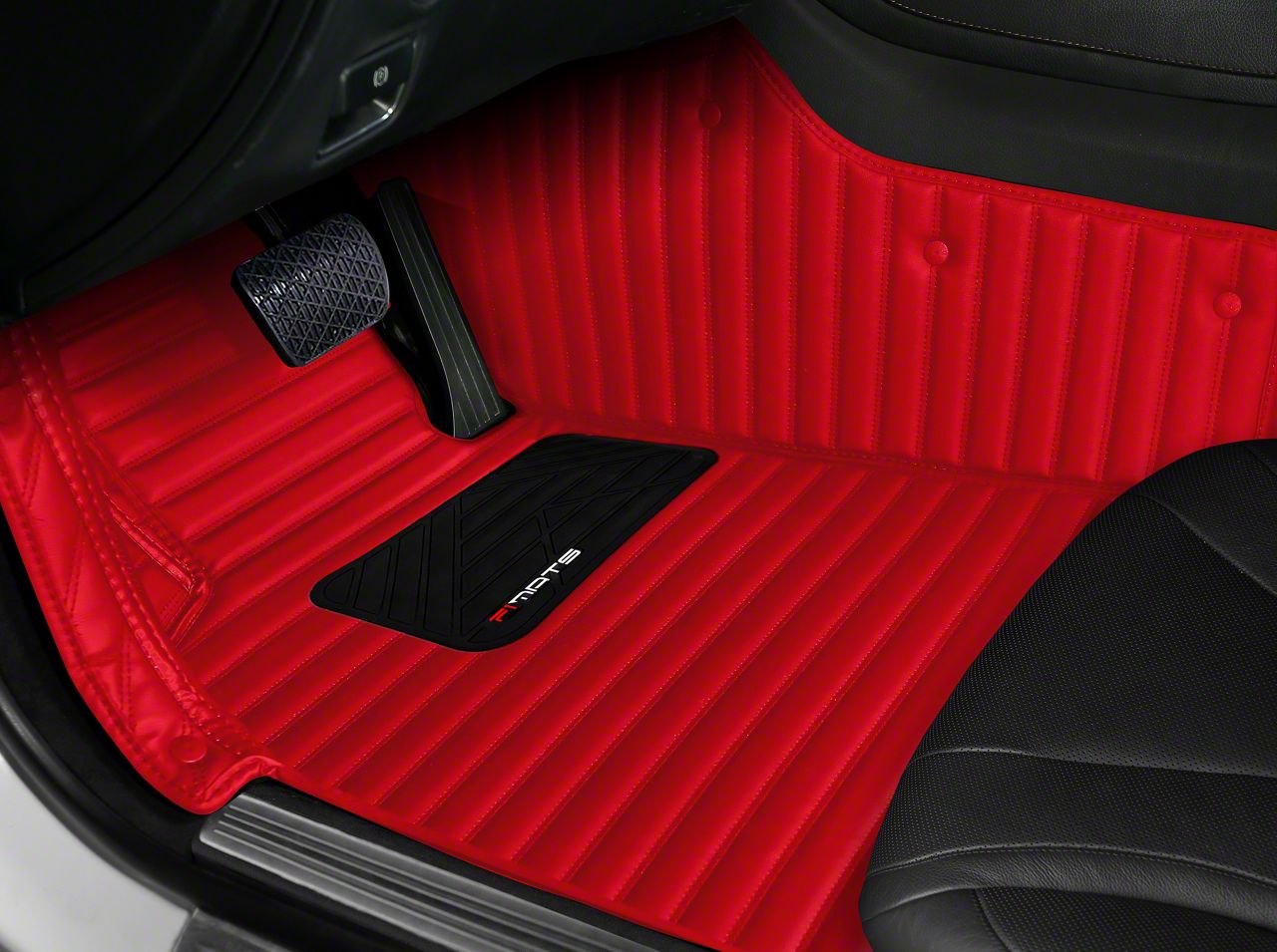 Mustang Single Layer Stripe Front and Rear Floor Mats; Full Red (0514