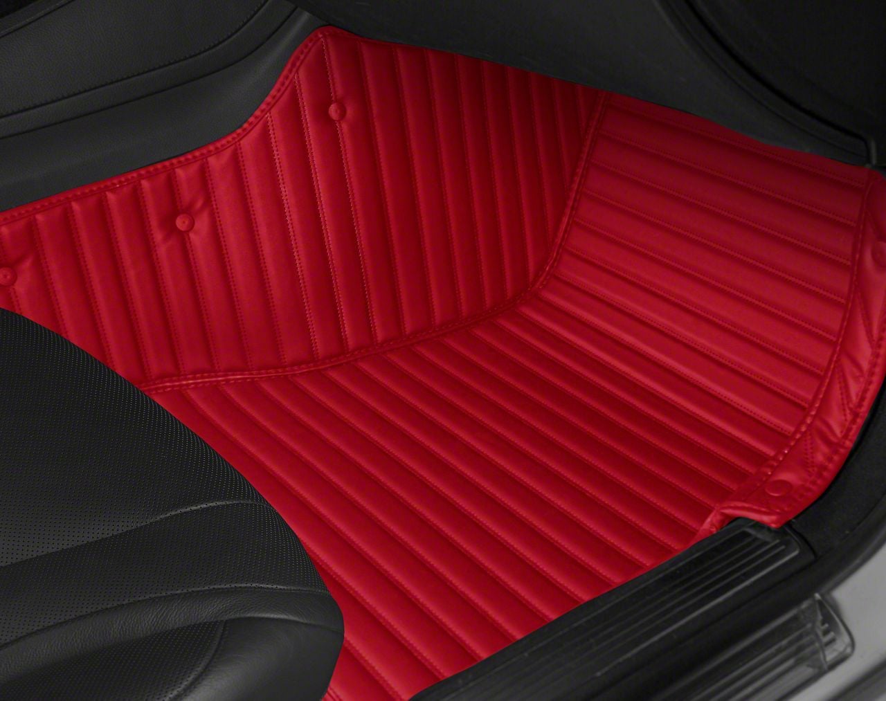 Mustang Single Layer Stripe Front and Rear Floor Mats; Full Red