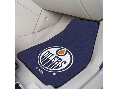 Carpet Front Floor Mats with Edmonton Oilers Logo; Blue (Universal; Some Adaptation May Be Required)