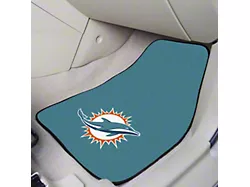 Carpet Front Floor Mats with Miami Dolphins Logo; Aqua (Universal; Some Adaptation May Be Required)